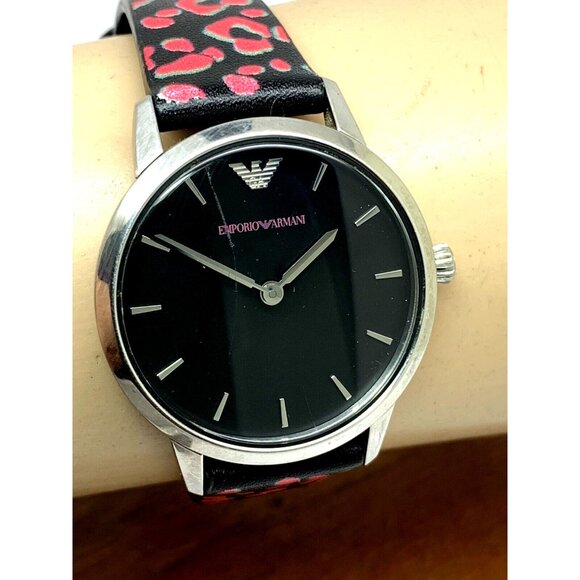 Emporio Armani Women's Watch AR11262 Black Red Leather Band 32mm USED - Picture 10 of 13